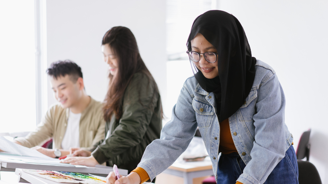 students working on a drawing project