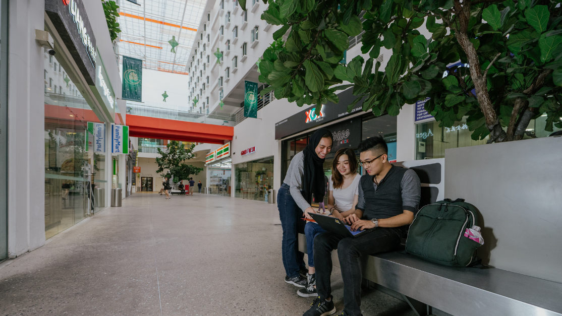 students working outside of a classroom
