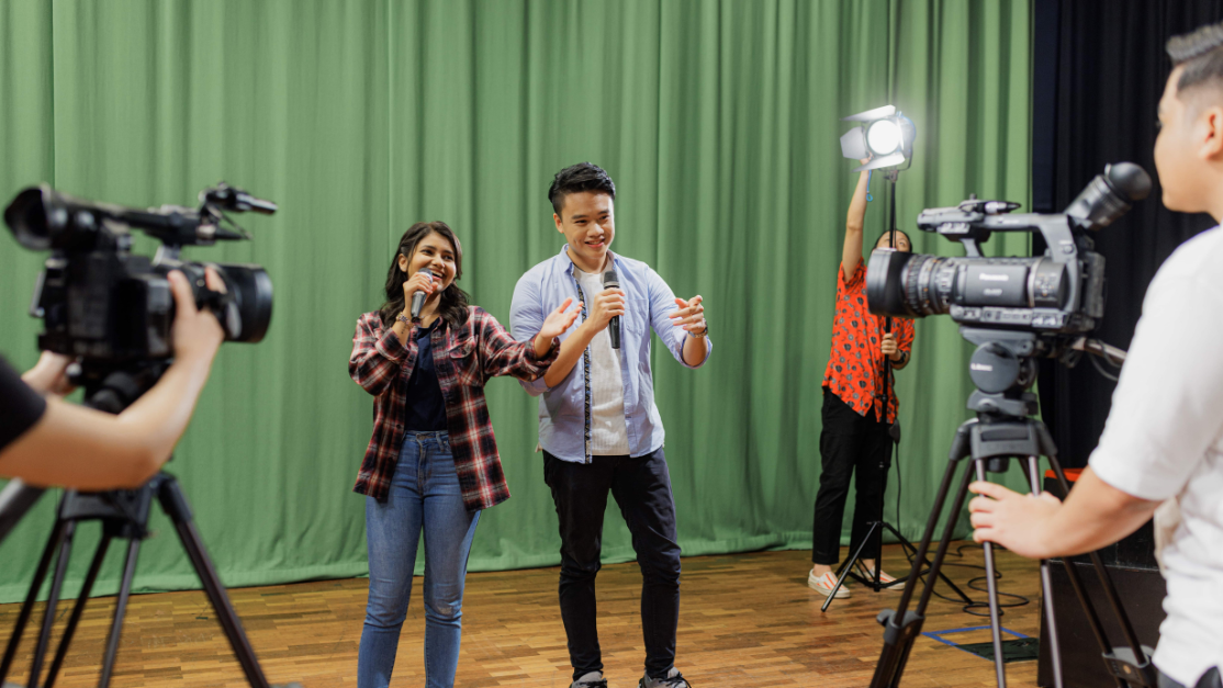 students in a movie shooting setting