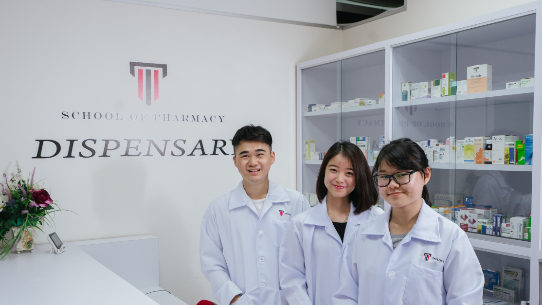 students in a mock dispensary