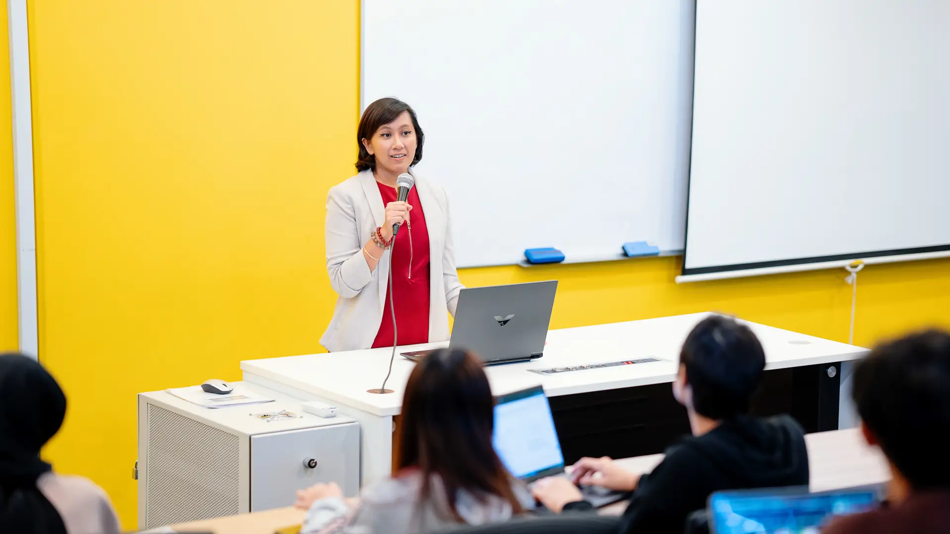 Taylor's lecturer having class in the lecture theater