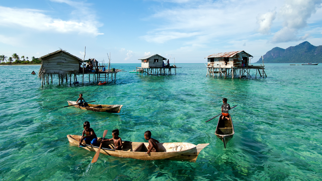 Indigenous people in a boat
