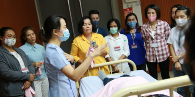 Nurse demonstrating skills