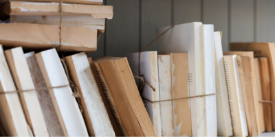 Piles of books on the rack