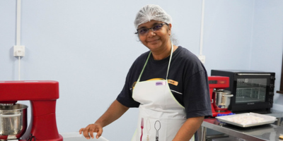 Woman baking a cake