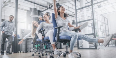 Employees having fun in office