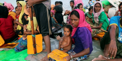 Group of refugees waiting for aids