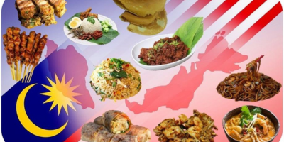Malaysia map with foods