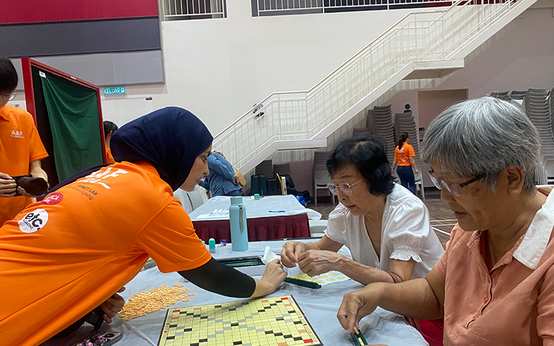 Scrabble games and bean bag tossing fun for all