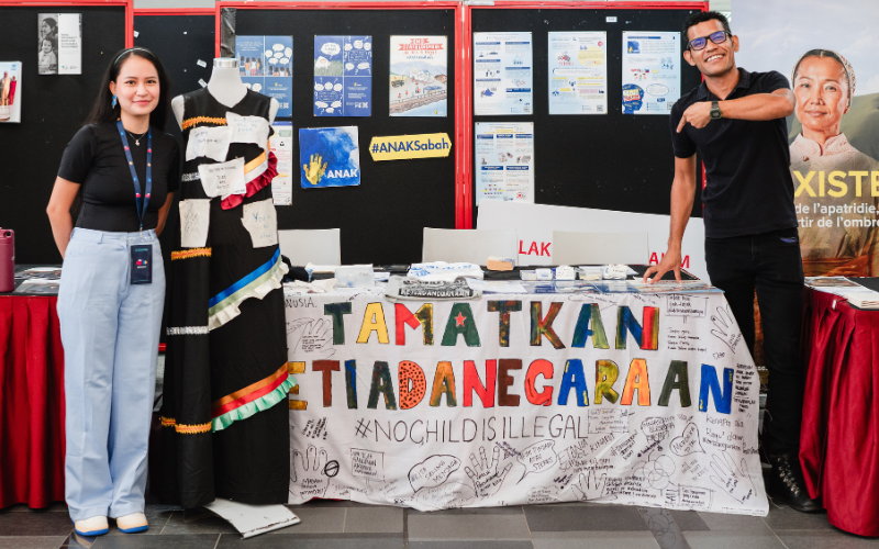 An exhibition booth by Advocates for Non-discrimination and Access to Knowledge (ANAK) focusing on the issue of statelessness in Sabah, Malaysia.