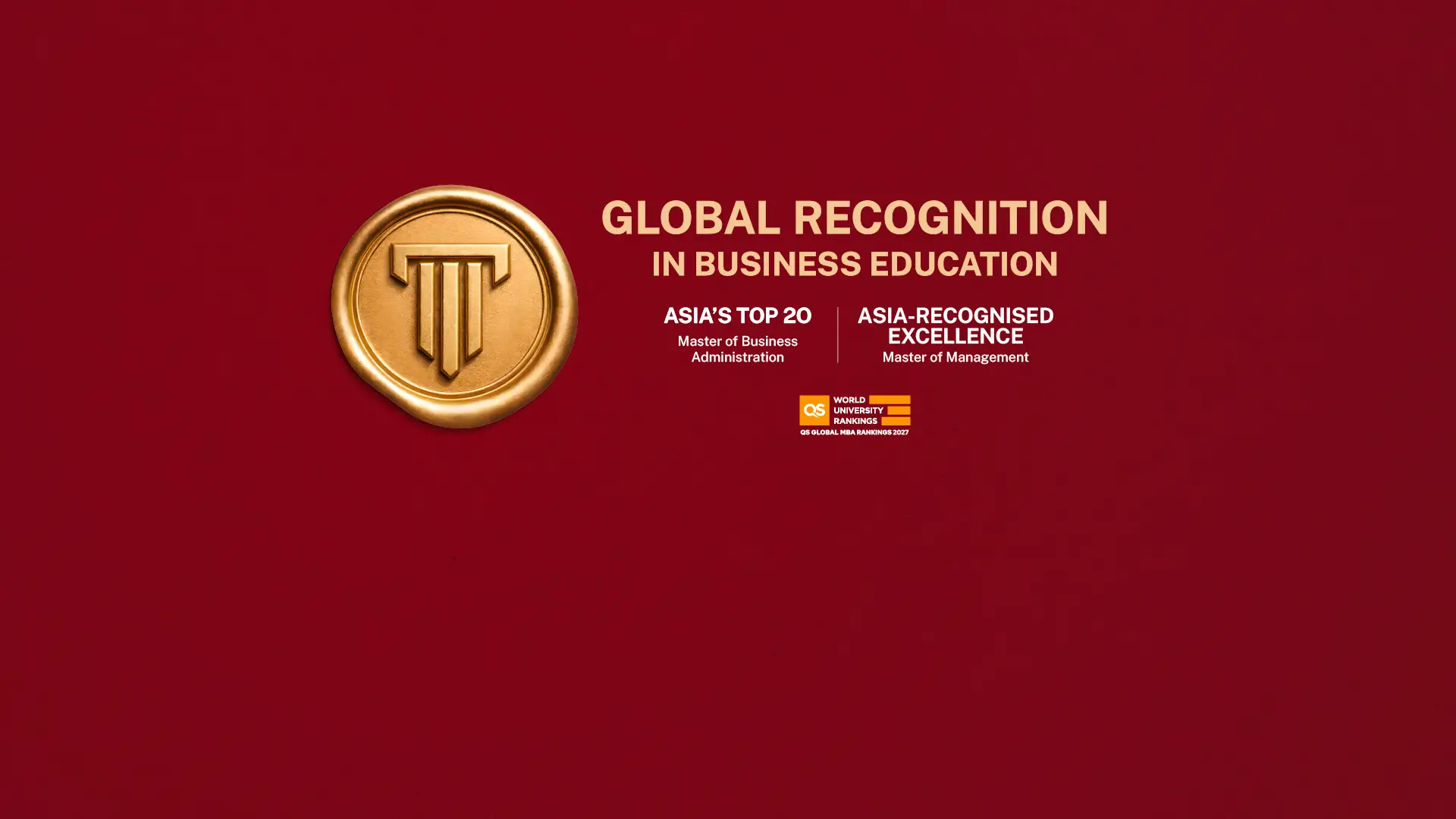 Promotional KV for Taylor's QS Global MBA and Master's in Management Rankings 2027
