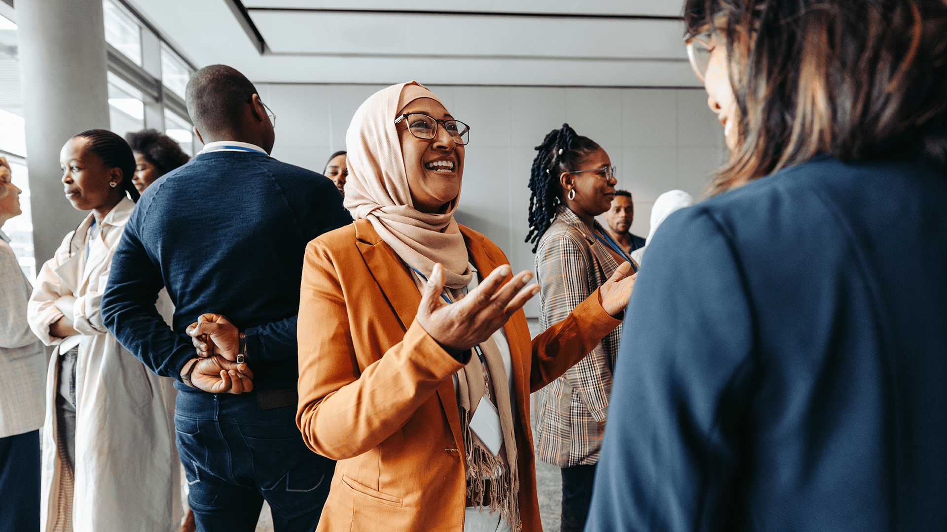 Business woman in a conference having conversation