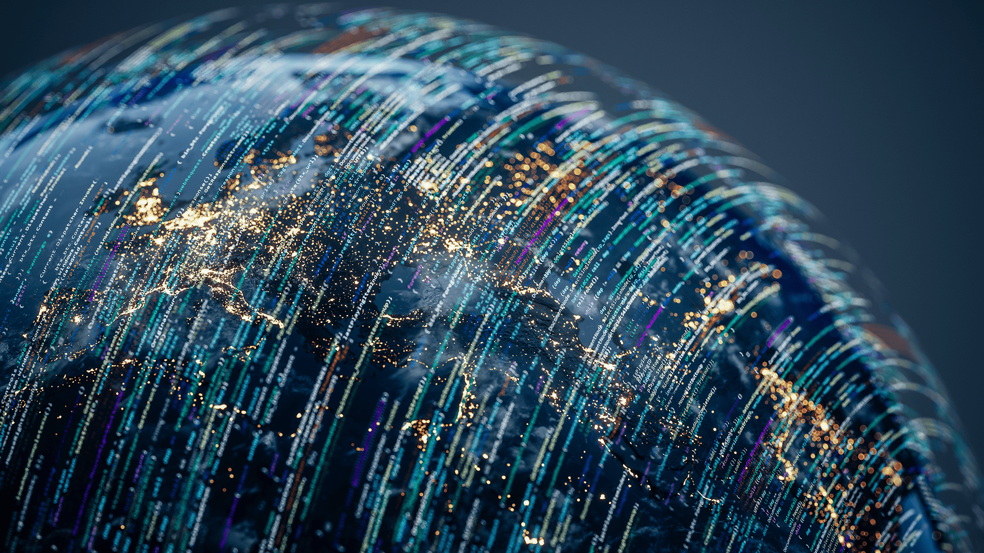 information flying across artificial globe