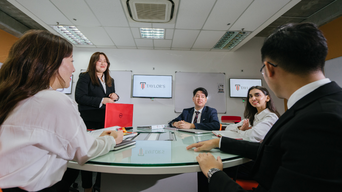 Taylor's student engage in a presentation for business idea