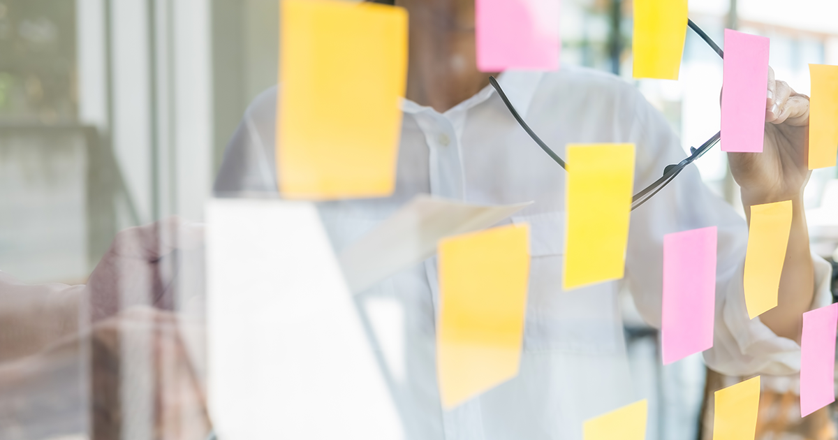 Stick notes on the glass panels