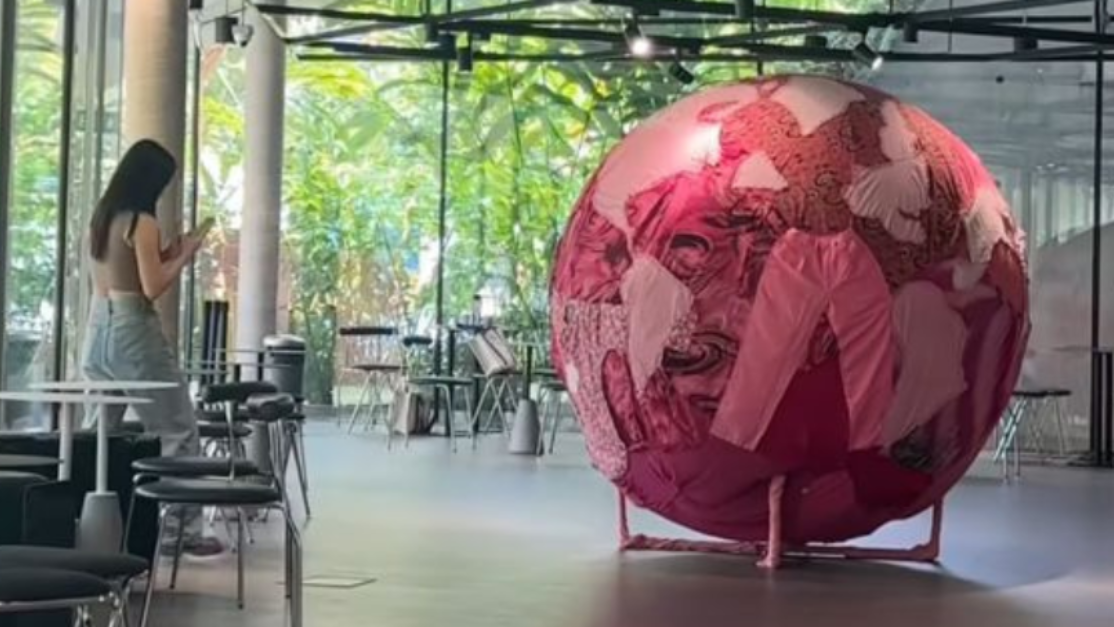 giant pink coloured globe