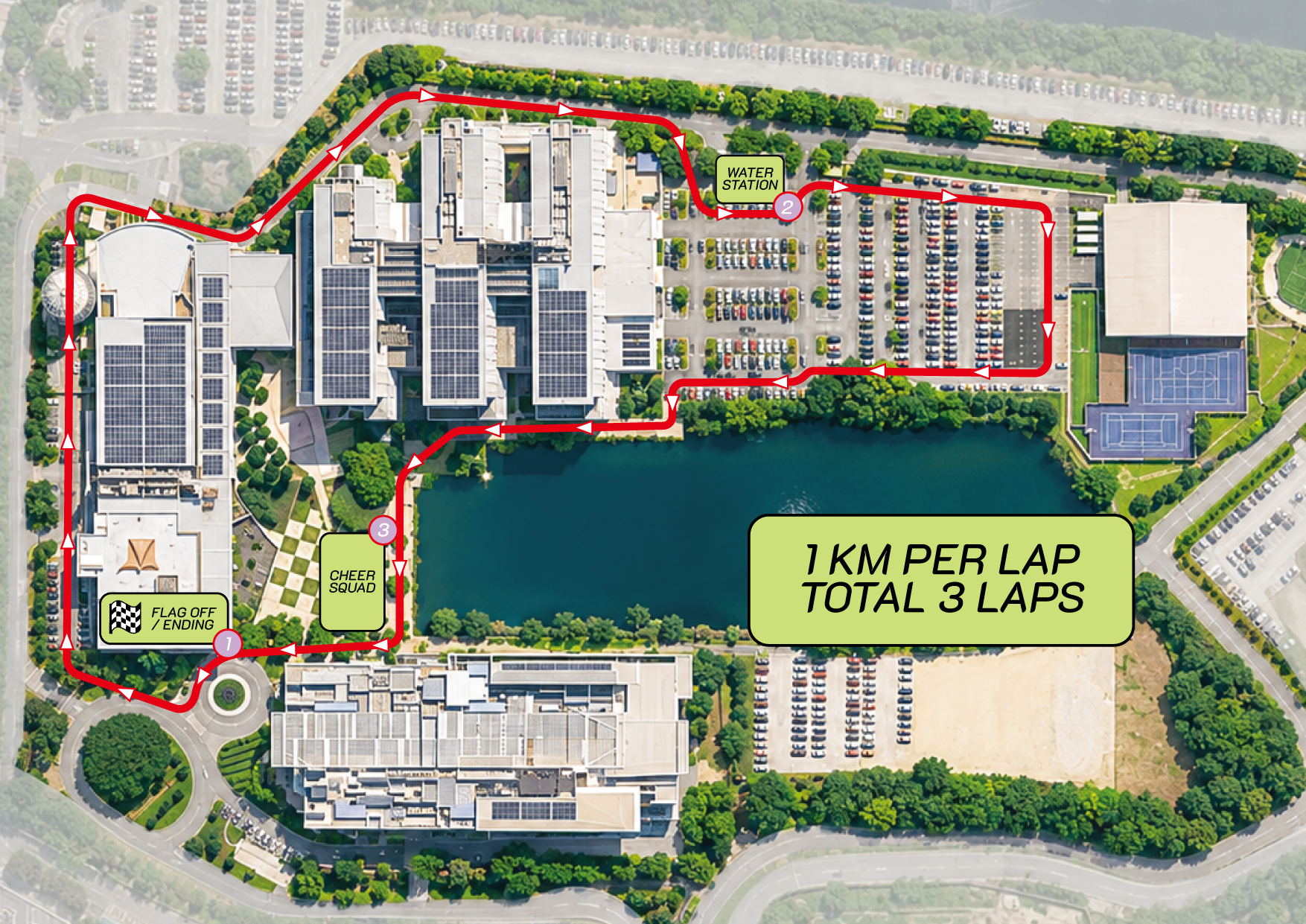 Map of the 3km run route around Taylor's campus lake