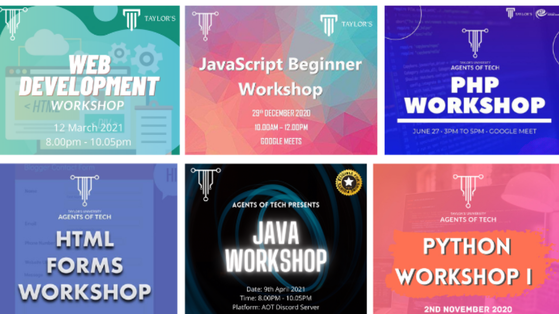 collage of workshop posters