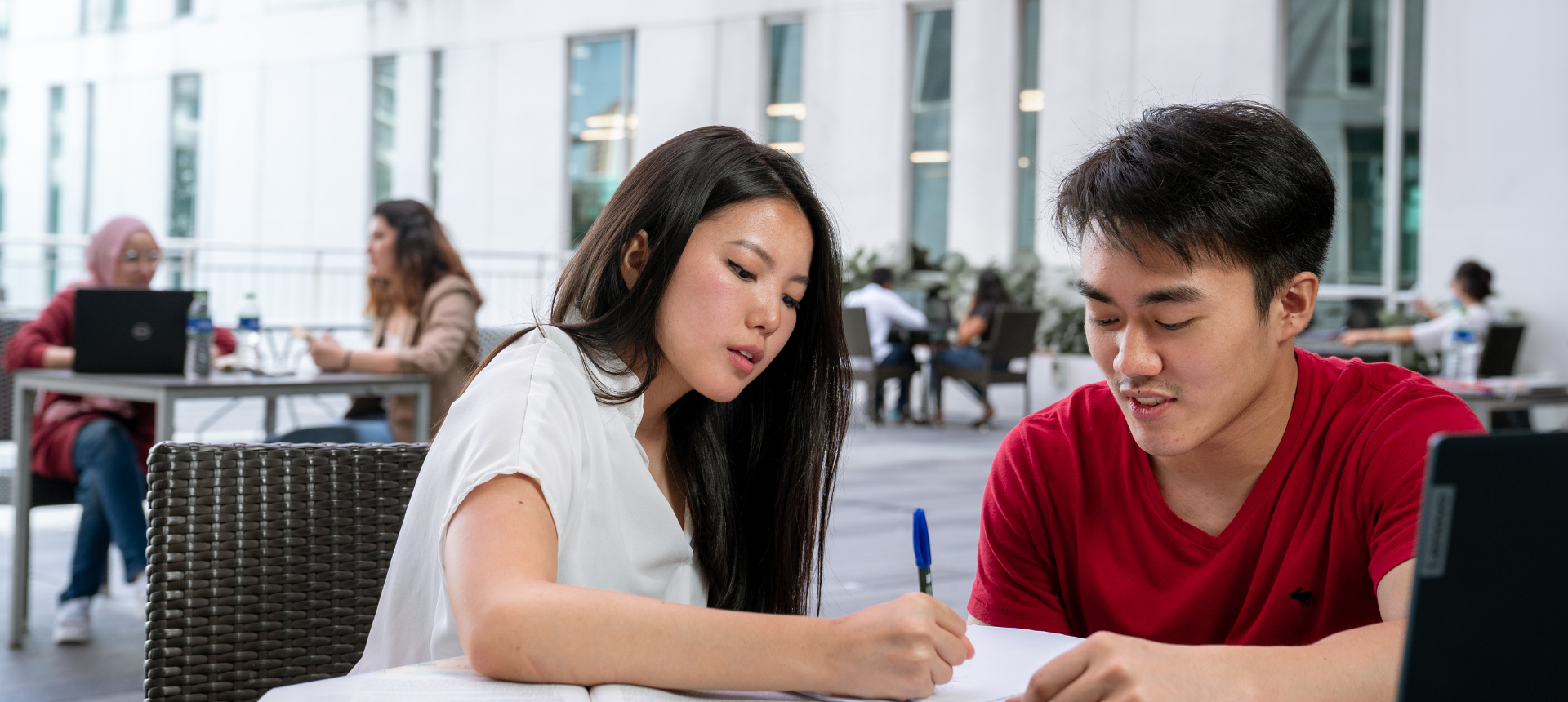 Two people studying and discussing together