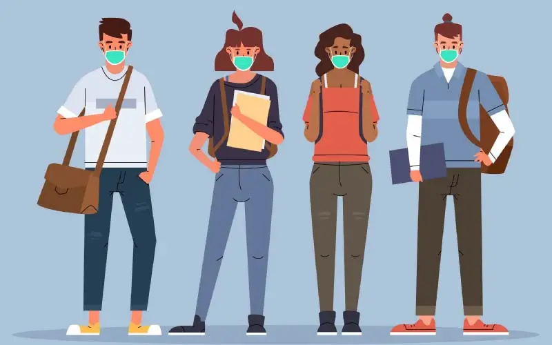 animated students in masks