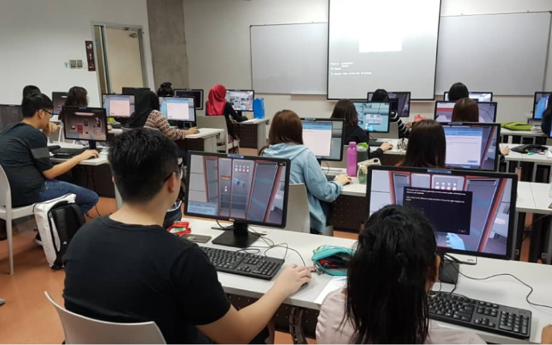 Students using Labster in practical class 