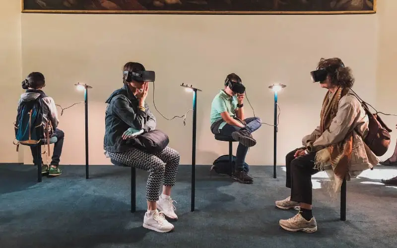 Students trying VR headsets