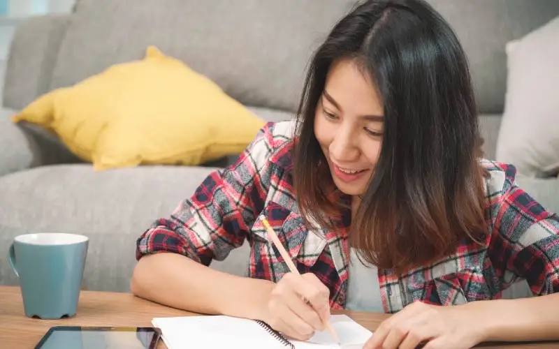 female writing