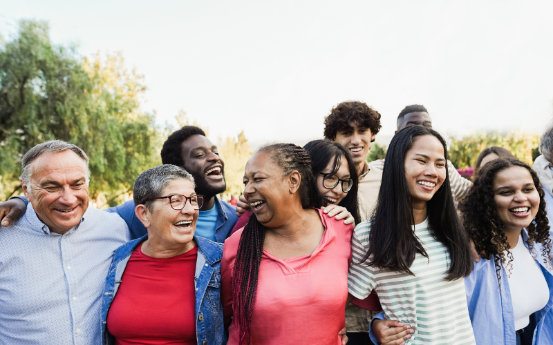Multigenerational community laughing