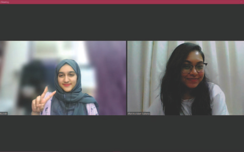 2 international students online meeting
