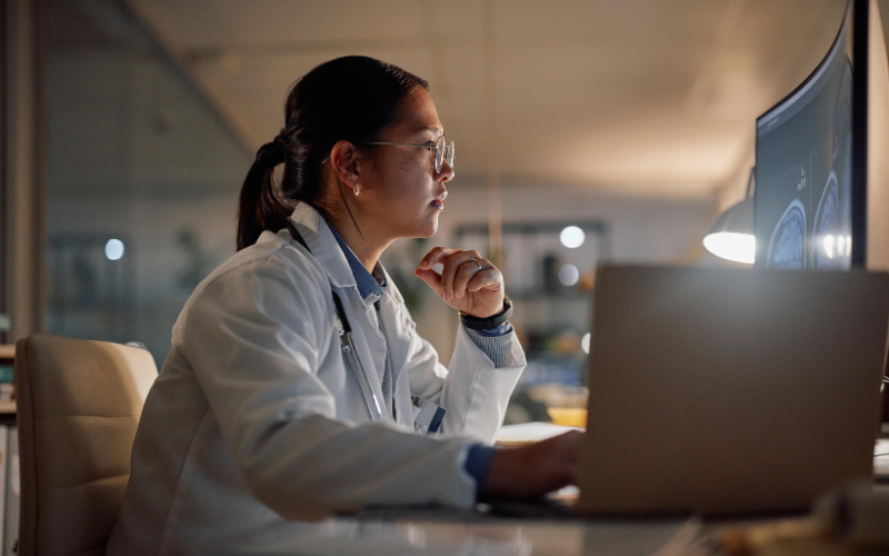 scientist researching using a computer