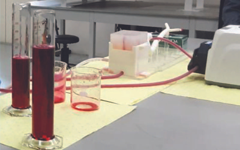 A picture of the blood mimic in use.