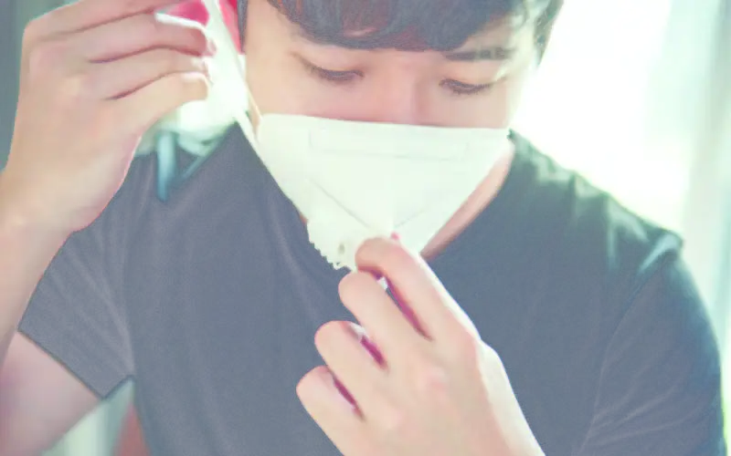Male putting on a mask