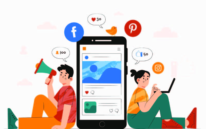 Vector of a a girl and boy expressing their opinions over social media