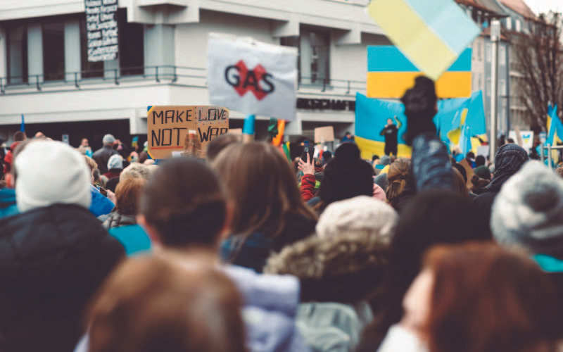 A protest held against the russia-ukraine war and rising tension