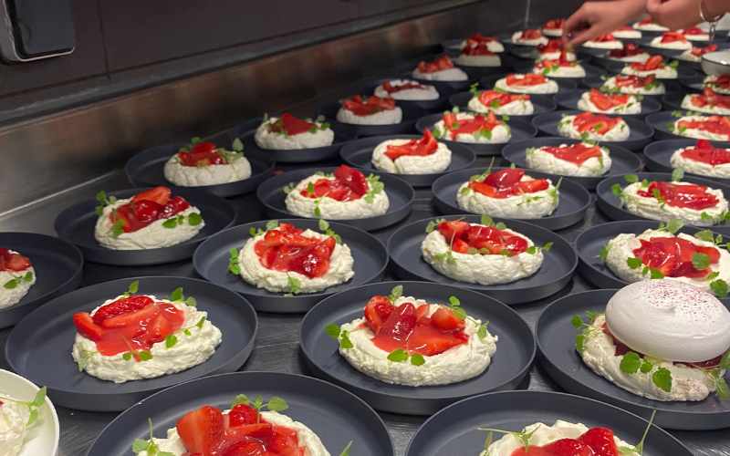 A picture of L'Epicurien’s Strawberry Pavlova prepared by Daniella and the crew for their takeaway service.