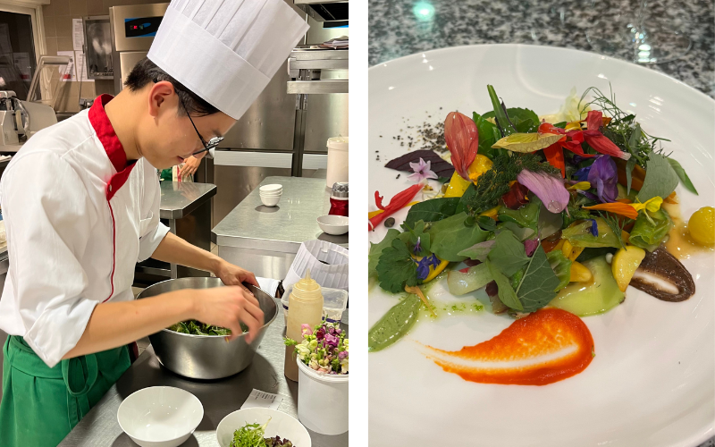 A picture of Jack preparing a herb salad, one of the most famous dishes at BRAS that has remained the same for the past 30 years.