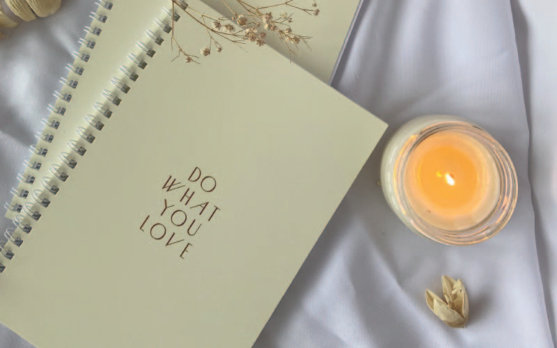 Notebook and candles