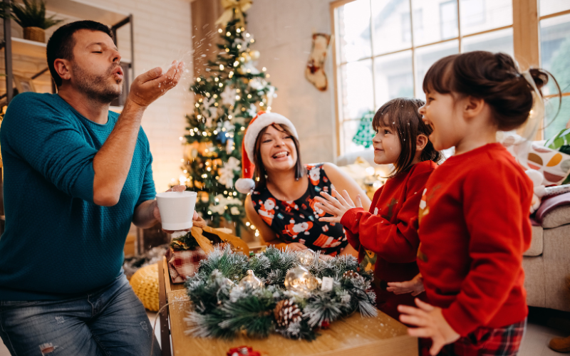 Family enjoying Christmas morning together