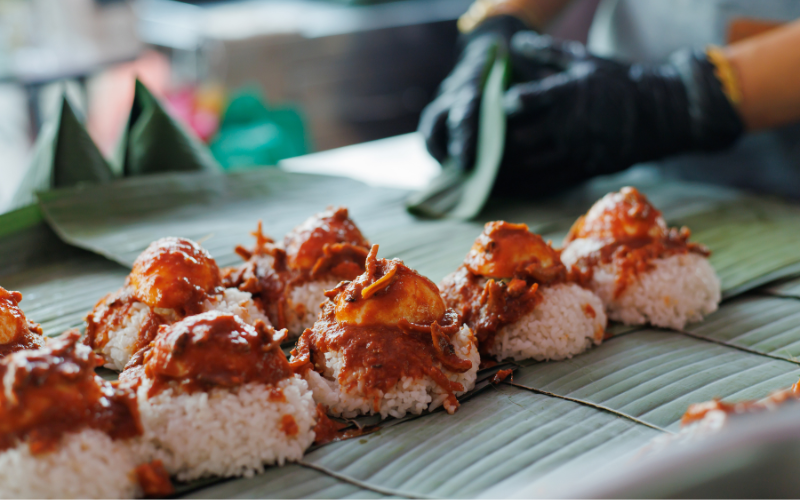  A close-up image of a penang nasi lemak