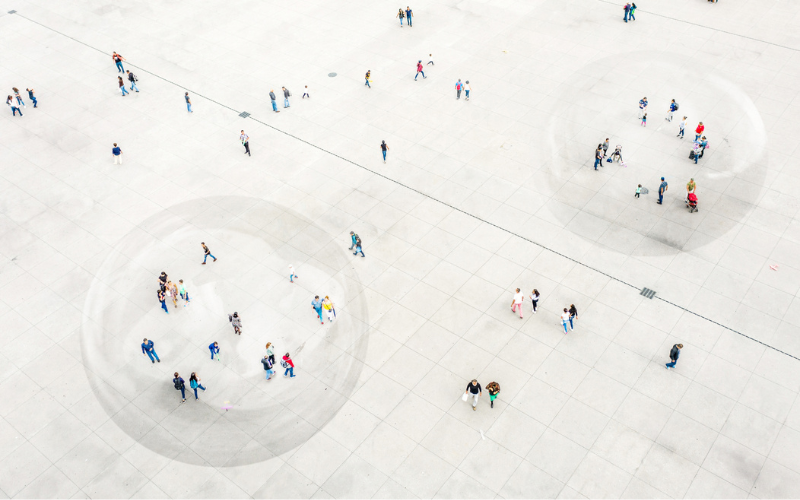 Groups of people in big bubble