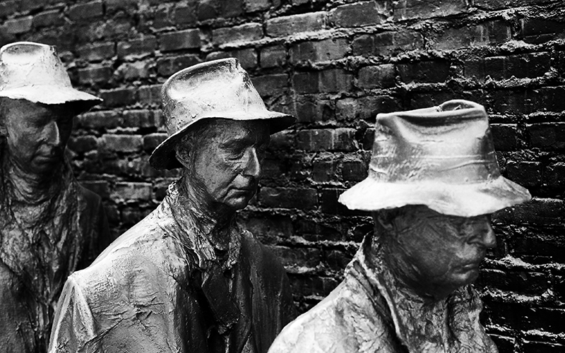 A detail from one of the statue groups at the Franklin Delano Roosevelt Memorial that portrays the depth of the Great Depression.