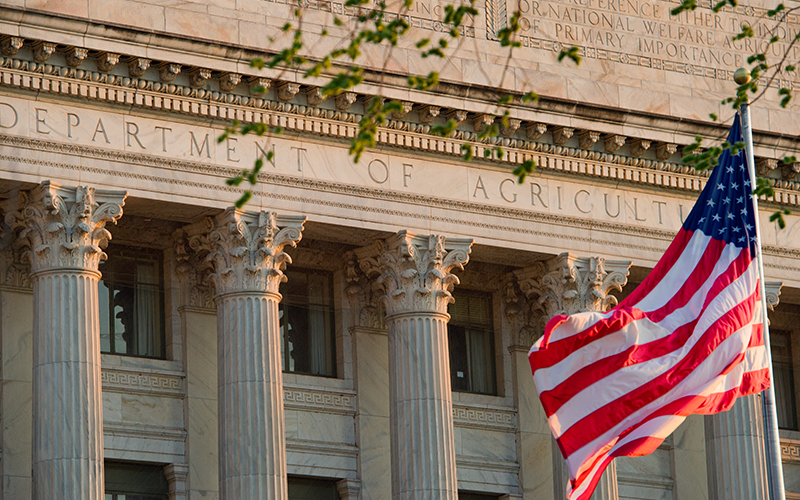 Department of Agriculture office building, American flag
