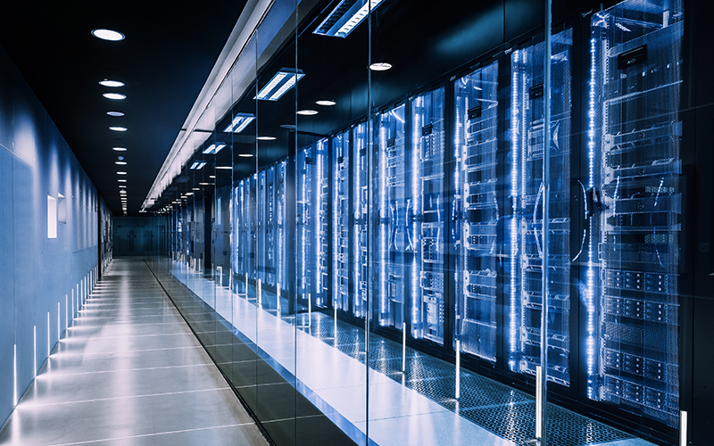 Data center in server room with server racks