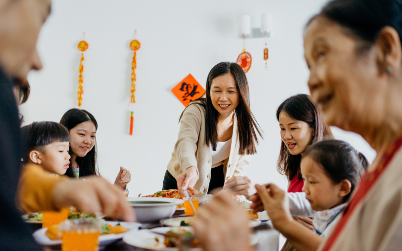 Family having reunion dinner