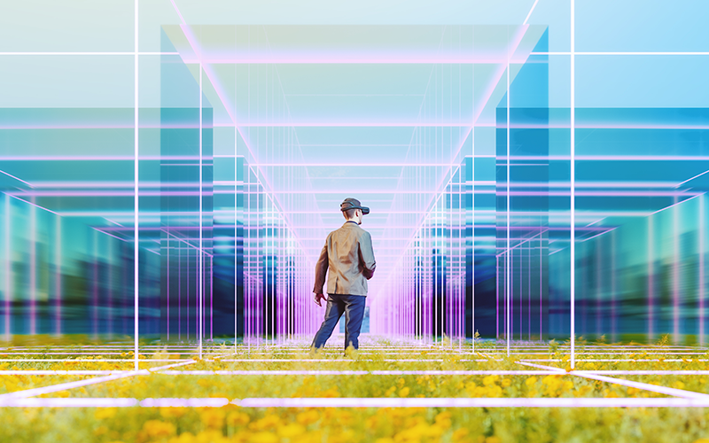 Young man in VR environment