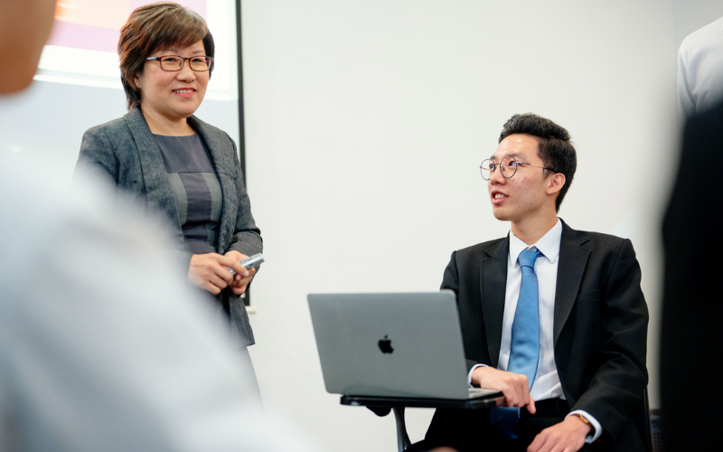 Taylor's hospitality lecturer giving a speech