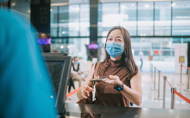 Asian Chinese female customer with facemask