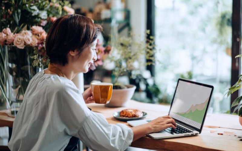 Woman working on business report