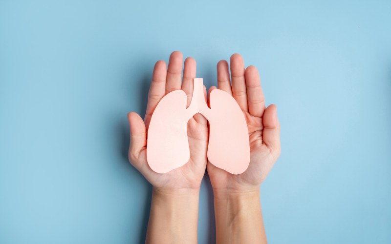 hands holding healthy lung shape cut from paper