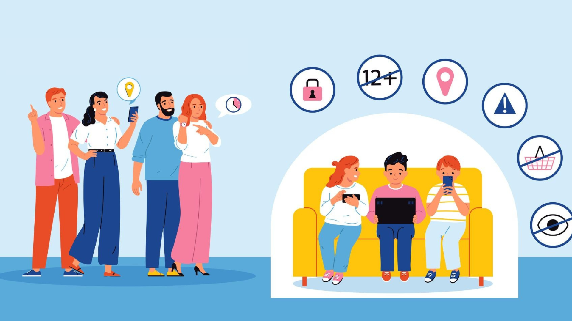 illustration of teenagers on phones